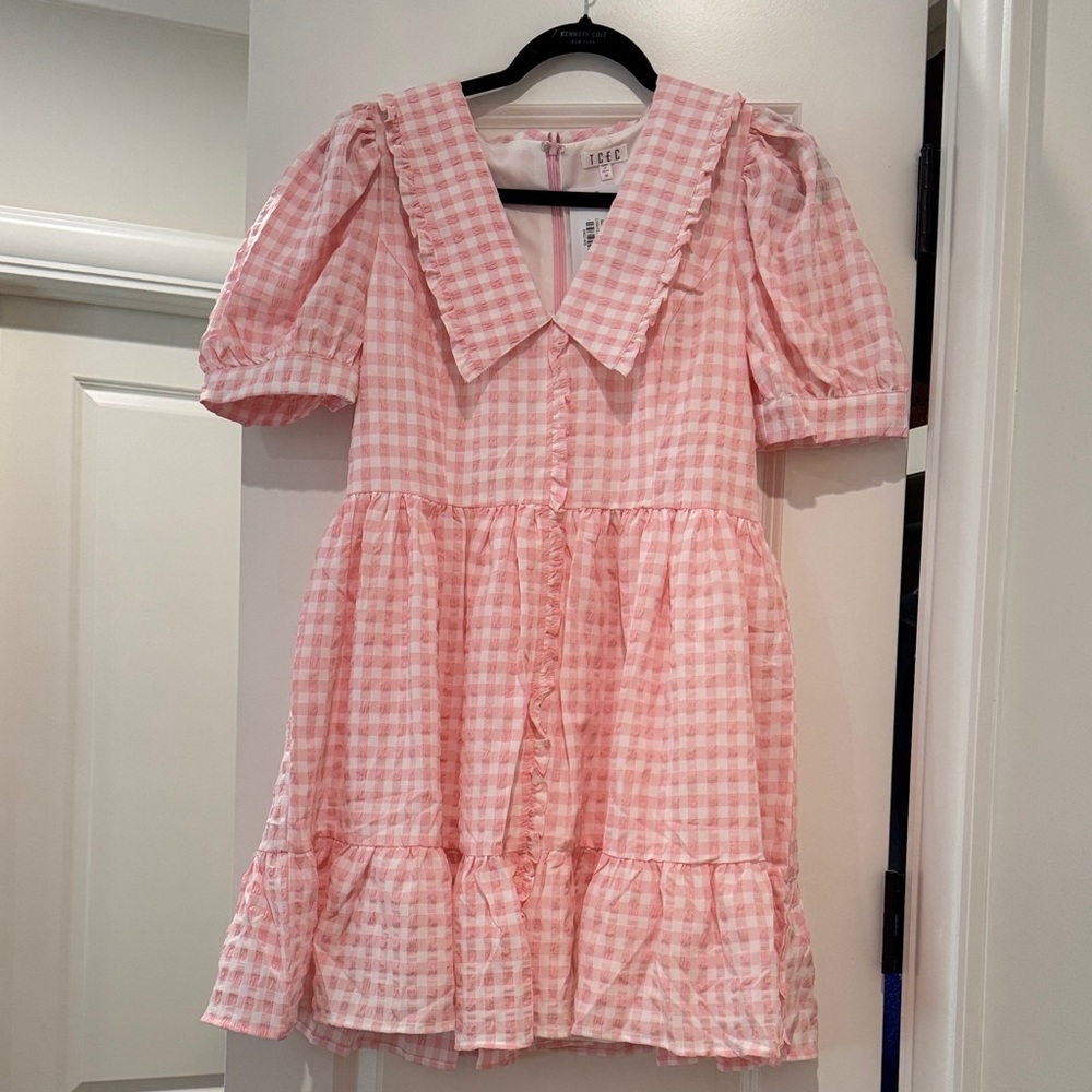 TCEC Pink and White Puff Sleeve Sundress with Sailor Collar